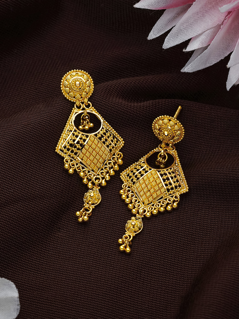 Plaid Drop Gold Dangler Earrings - ER15815 S202