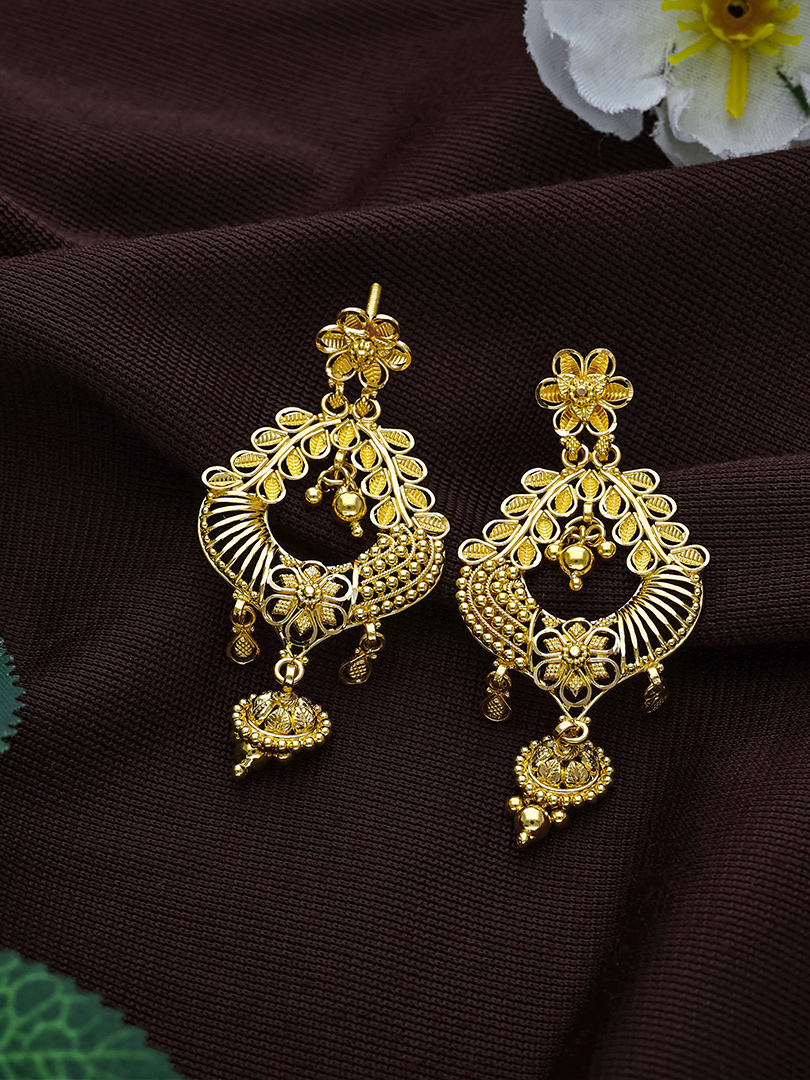 Leaf Lattice Chandbali Gold Earrings - ER15803 S202